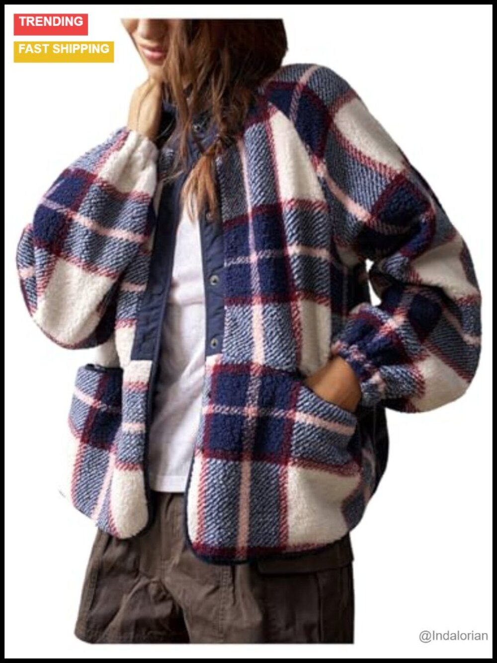 Plaid Flannel Shacket Button Down Long Sleeve Shirt Jacket